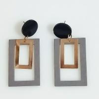 Wood Earring with Iron Rectangle for woman 45mm Sold By Pair