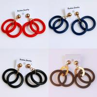 Wood Earring Round gold color plated for woman 45mm Sold By Pair