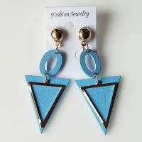 Wood Earring with Iron Triangle gold color plated for woman 45mm Sold By Pair