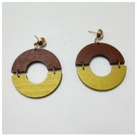 Orecchino in legno, with ferro, Cerchio, placcato color oro, per la donna, colori misti, 45mm, Venduto da coppia