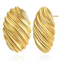 Pendientes de Perno de Aleación de Zinc, elipse, chapado en color dorado, para mujer, dorado, libre de níquel, plomo & cadmio, 36x22mm, Vendido por Par