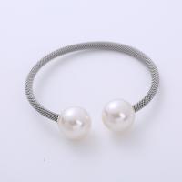 Roestvrij staal armbanden, 304 roestvrij staal, met Plastic Pearl, mode sieraden & voor vrouw, oorspronkelijke kleur, 4mm,16mm, Binnendiameter:Ca 55mm, Verkocht door PC