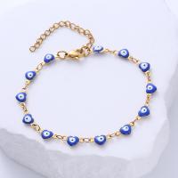 Bracelet Evil Eye bijoux, Acier inoxydable 304, avec 1.97inch chaînes de rallonge, coeur, Plaqué or 18K, bijoux de mode & pour femme & autocollant époxyde, plus de couleurs à choisir, 5mm, Longueur Environ 6.3 pouce, Vendu par PC