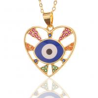 Evil Eye Smycken Collier, Mässing, Hjärta, guldfärg pläterade, mode smycken & onda ögat mönster & micro bana cubic zirconia & för kvinna & emalj, fler färger för val, nickel, bly och kadmium gratis, 25x30mm, Längd 45 cm, Säljs av PC