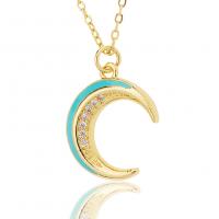 Circón cúbico Micro pavimentar collar de cobre amarillo, metal, Luna, chapado en color dorado, Joyería & micro arcilla de zirconia cúbica & para mujer & esmalte, libre de níquel, plomo & cadmio, 17x24.50mm, longitud 45 cm, Vendido por UD