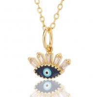 Evil Eye sieraden ketting, Messing, Boze oog, gold plated, mode sieraden & micro pave zirconia & voor vrouw & glazuur, nikkel, lood en cadmium vrij, 13x15mm, Lengte 45 cm, Verkocht door PC