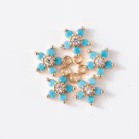 Colgantes de latón cúbicos Circonia (CZ), metal, con turquesa, Flor, chapado en oro KC, micro arcilla de zirconia cúbica, azul turquesa, 5.70mm, 10PCs/Grupo, Vendido por Grupo