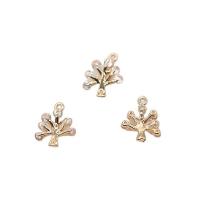 Cubique Pendentif en laiton zircon pavent, arbre, plaqué de couleur d'or KC, pavé de micro zircon, 9.50x12mm, 10PC/lot, Vendu par lot