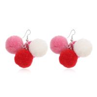 Flaumige Pom Pom Ohrringe, Plüsch, mit Zinklegierung, Modeschmuck & für Frau, farbenfroh, 45x20mm, verkauft von Paar