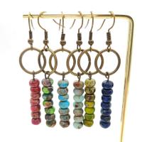 Natural Gemstone Earrings with Zinc Alloy antique bronze color plated for woman & hollow 60mm Sold By Pair