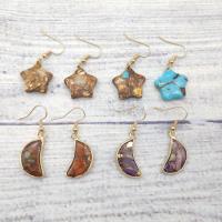 Gemstone Earrings, Pedra natural, with cobre & liga de zinco, Banhado a cor de ouro de KC, Forma diferente para escolha & para mulher, Mais cores pare escolha, 40mm, vendido por par