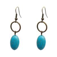 Zinc Alloy Oorbellen, Synthetische Turquoise, met Zinc Alloy, Ovaal, antiek brons plated, voor vrouw & hol, blauw, 12x55mm, Verkocht door pair