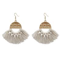 Fashion Fringe Boucles d'oreilles, bois, avec Fil de coton, glandpompon, pour femme & creux, plus de couleurs à choisir, 100x105mm, Vendu par paire