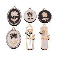 Zinc Alloy Rhinestone Pendler, Rose, guldfarve belagt, du kan DIY & forskellige stilarter for valg & emalje & med rhinestone, flere farver til valg, nikkel, bly & cadmium fri, Solgt af PC