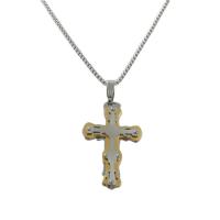 Titan stål halsband, Cross, polerad, mode smycken & olika stilar för val & för människan, 63x40mm, Längd Ca 23.62 inch, Säljs av PC