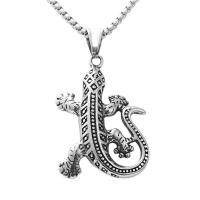 Collier d'acier titane, gecko, poli, Vintage & styles différents pour le choix & pour homme, argent, 49x39mm, Longueur Environ 23.62 pouce, Vendu par PC