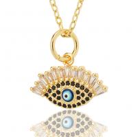 Evil Eye sieraden ketting, Messing, Boze oog, gold plated, mode sieraden & micro pave zirconia & voor vrouw & glazuur, nikkel, lood en cadmium vrij, 17.50x17mm, Lengte 45 cm, Verkocht door PC