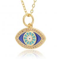 Evil Eye sieraden ketting, Messing, Boze oog, gold plated, mode sieraden & micro pave zirconia & voor vrouw & glazuur, nikkel, lood en cadmium vrij, 17x19mm, Lengte 45 cm, Verkocht door PC