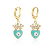 Male Orecchini Eye, ottone, Cuore, placcato oro vero, stili diversi per la scelta & Micro spianare cubic zirconia & per la donna & smalto, nessuno, Venduto da coppia