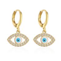 Evil Eye Earrings Brass real gold plated micro pave cubic zirconia & for woman & enamel Sold By Pair