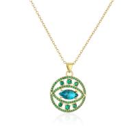 Collier Evil Eye bijoux, laiton, Plat rond, Plaqué d'or, pavé de micro zircon & pour femme, plus de couleurs à choisir, 30x22mm, Longueur Environ 19.68 pouce, Vendu par PC