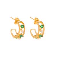 Cubic Zirconia Micro Pave Brass Earring gold color plated micro pave cubic zirconia & for woman green Sold By Pair