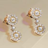 Cubic Zirconia Micro Pave Brass Earring Round gold color plated micro pave cubic zirconia & for woman nickel lead & cadmium free Sold By Pair