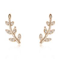 Cubic Zirconia Micro Pave Brass Earring Leaf plated micro pave cubic zirconia & for woman nickel lead & cadmium free Sold By Pair