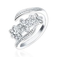 Kubisk Circonia Micro bane messing Ring, Flower, platineret, justerbar & Micro Pave cubic zirconia & for kvinde, nikkel, bly & cadmium fri, Størrelse:6-8, Solgt af PC