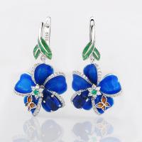 Rhinestone Earring Brass Flower platinum plated for woman & epoxy gel & with rhinestone nickel lead & cadmium free 17mm Sold By Pair