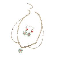 lega in zinco set di gioielli fashion, orecchino & Collana, with 1.97inch extender chain, Fiocco di Neve, placcato color platino, 2 pezzi & Gioielli di Natale & per la donna & smalto, Lunghezza Appross. 17.7 pollice, 10Setsinsieme/lotto, Venduto da lotto