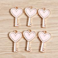 Zinc Alloy émail Pendants, alliage de zinc, clé, DIY, rose, protéger l'environnement, sans nickel, plomb et cadmium, 23x13mm, 10sacsvalises/lot, Vendu par lot