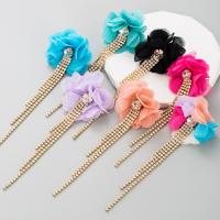 Fashion Fringe Oorbellen, Doek, met Zinc Alloy, gold plated, mode sieraden & voor vrouw & met strass, meer kleuren voor de keuze, 156x55mm, Verkocht door pair