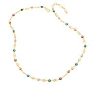 Collier Evil Eye bijoux, laiton, avec perle de plastique, avec 2 chaînes de rallonge, Mauvais œil, Plaqué or 18K, styles différents pour le choix & pour femme & émail, couleurs mélangées, protéger l'environnement, sans nickel, plomb et cadmium, 9x5mm, Longueur 17.7 pouce, Vendu par PC