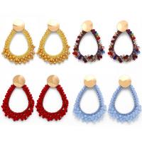 Pendientes de Cristal, aleación de zinc, con Poliéster & Cristal, Gota, chapado en color dorado, para mujer, más colores para la opción, libre de níquel, plomo & cadmio, 70x50mm, Vendido por Par