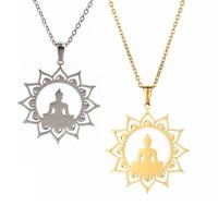 Edelstahl Schmuck Halskette, 304 Edelstahl, mit Verlängerungskettchen von 1.97, Buddha, unisex, keine, 45x35mm, Länge 17.72 ZollInch, verkauft von PC