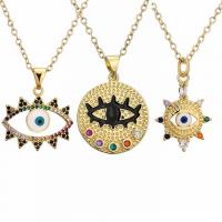 Evil Eye Schmuck Halskette, Messing, mit Verlängerungskettchen von 1.97, blöser Blick, goldfarben plattiert, verschiedene Stile für Wahl & Micro pave Zirkonia & für Frau & Emaille, gemischte Farben, frei von Nickel, Blei & Kadmium, Länge 17.72 ZollInch, verkauft von PC