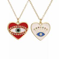 Collier Evil Eye bijoux, laiton, avec 1.97 chaînes de rallonge, Mauvais œil, Placage de couleur d'or, styles différents pour le choix & pavé de micro zircon & pour femme & émail, couleurs mélangées, protéger l'environnement, sans nickel, plomb et cadmium, Longueur 17.72 pouce, Vendu par PC