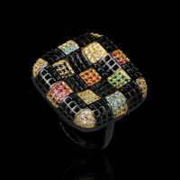 Cubic Zirconia Micro Pave Brass Ring & micro pave cubic zirconia & for woman black nickel lead & cadmium free Sold By PC