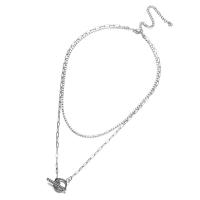 Collier de mode Multi couche, Acier inoxydable 304, avec 3.94inch chaînes de rallonge, Double couche & unisexe & avec strass, plus de couleurs à choisir, 2mm, Longueur Environ 13.78 pouce, Environ 17.72 pouce, Vendu par PC