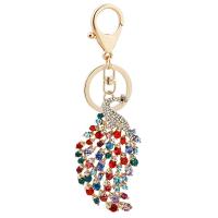 Key Chain, Cink Alloy, Paun, zlatna boja pozlaćen, Prijenosni & s Rhinestone, više boja za izbor, nikal, olovo i kadmij besplatno, 45x135mm, Prodano By PC