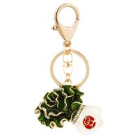 Key Chain, Cink Alloy, Kupus, zlatna boja pozlaćen, Prijenosni & emajl, zelen, nikal, olovo i kadmij besplatno, 55x109mm, Prodano By PC