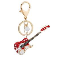 Key Chain, Cink Alloy, Gitara, zlatna boja pozlaćen, Prijenosni & emajl & s Rhinestone, više boja za izbor, nikal, olovo i kadmij besplatno, 78x108mm, Prodano By PC