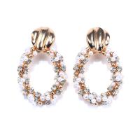 Strass Earring, Zinc Alloy, met Plastic Pearl, gold plated, mode sieraden & voor vrouw & met strass & hol, gouden, nikkel, lood en cadmium vrij, 40x63mm, Verkocht door pair