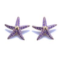 Øremærkning af zinklegeret stud, Zinc Alloy, Starfish, guldfarve belagt, mode smykker & for kvinde & emalje, lilla, nikkel, bly & cadmium fri, 54x54mm, Solgt af par