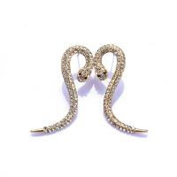 Boucle d'oreille strass, alliage de zinc, serpent, Placage de couleur d'or, bijoux de mode & pour femme & avec strass, doré, protéger l'environnement, sans nickel, plomb et cadmium, 16x49mm, Vendu par paire