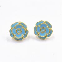 Pendientes de Perno en Latón, metal, Flor, chapado en oro real, para mujer & esmalte, más colores para la opción, 15mm, Vendido por Par