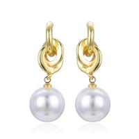 Prás Buail Earring, le Pearl Plaisteacha, plátáilte, do bhean, dathanna níos mó le haghaidh rogha, 33mm, Díolta De réir Péire