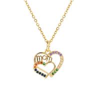 Cubic Zircon Micro Pave Brass Necklace Heart gold color plated & micro pave cubic zirconia & for woman gold Length Approx 17.7 Inch Sold By PC