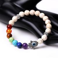 Evil Eye Hamsa Gemstone Bracelet with Natural Stone & Zinc Alloy Round Unisex & evil eye pattern 8mm Sold By Strand